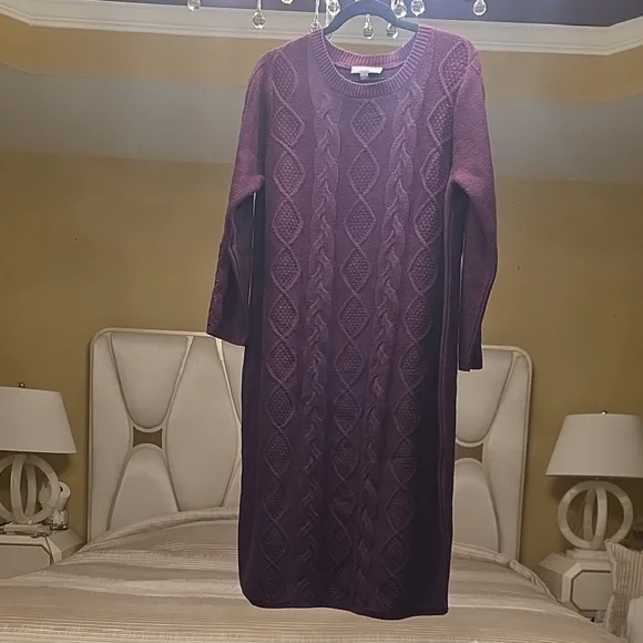 Jessica London Cable Knit Sweater Dress in Plum Size 18/20 - Picture 1 of 13
